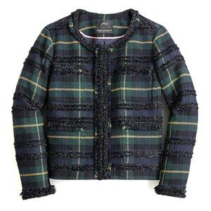NWT J.Crew Lady Jacket in Blue Green Lurex Black Watch Plaid Blazer 10